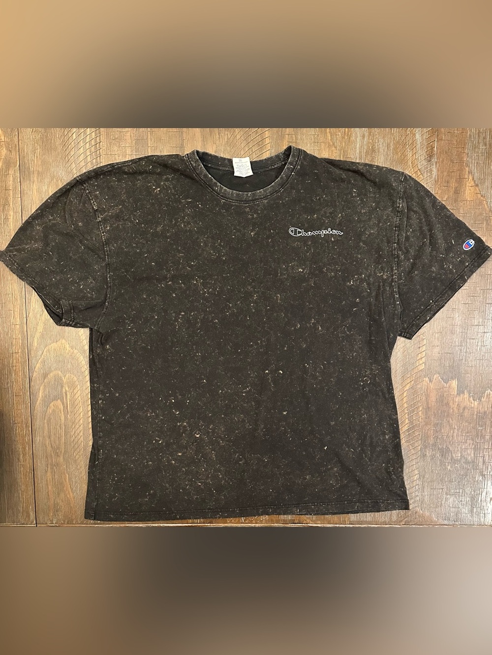 Champion Black Mineral Wash Speckled Logo Tee